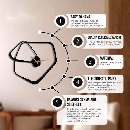 Metal black wall clock